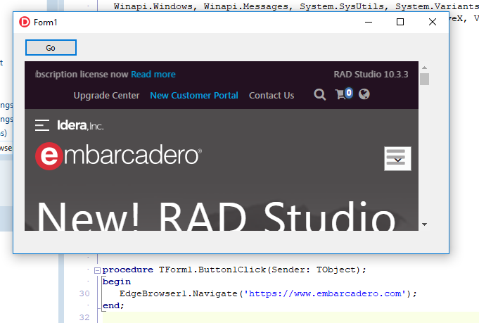 TEdgeBrowser VCL component in RAD Studio 10.4 Sydney