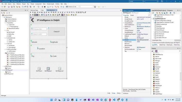 How To Add IP Address Intelligence Services To Your Apps - the app shown in RAD Studio IDE