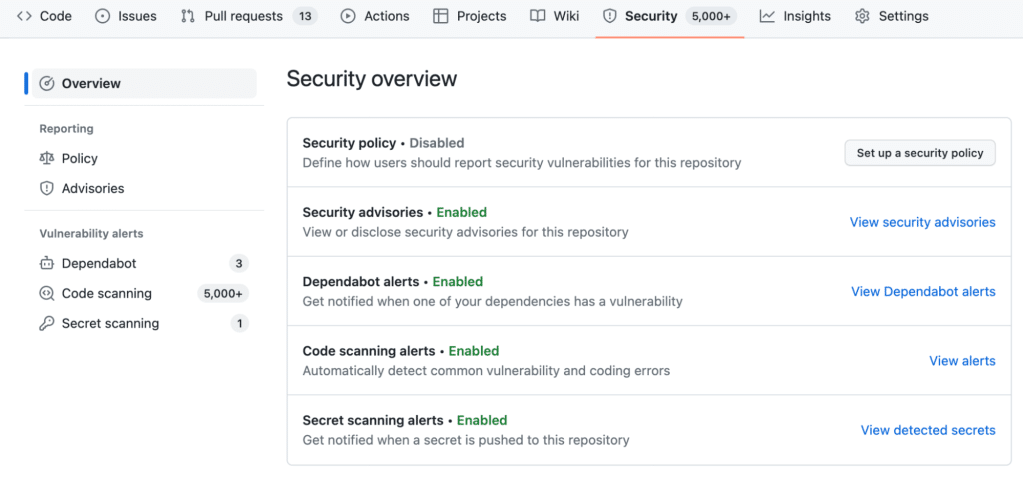 Screenshot of the Security overview page of a repository.